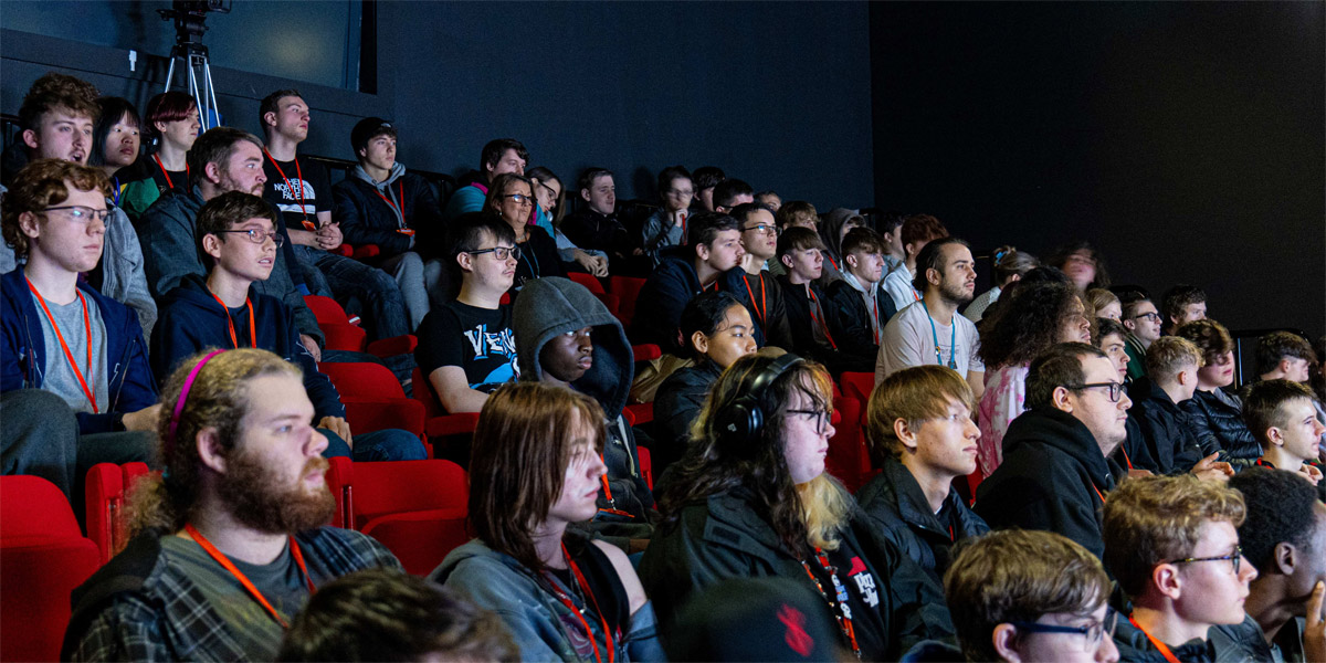 Students sitting in a lecture theatre at City College Plymouth